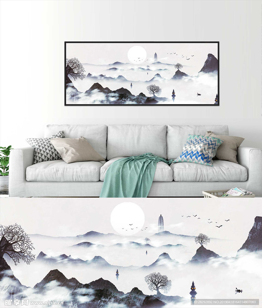 中式水墨山水画