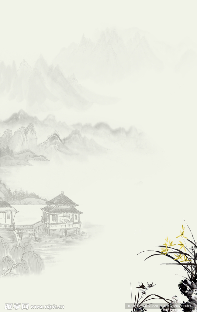 花鸟山水画 中国风 水墨工笔画