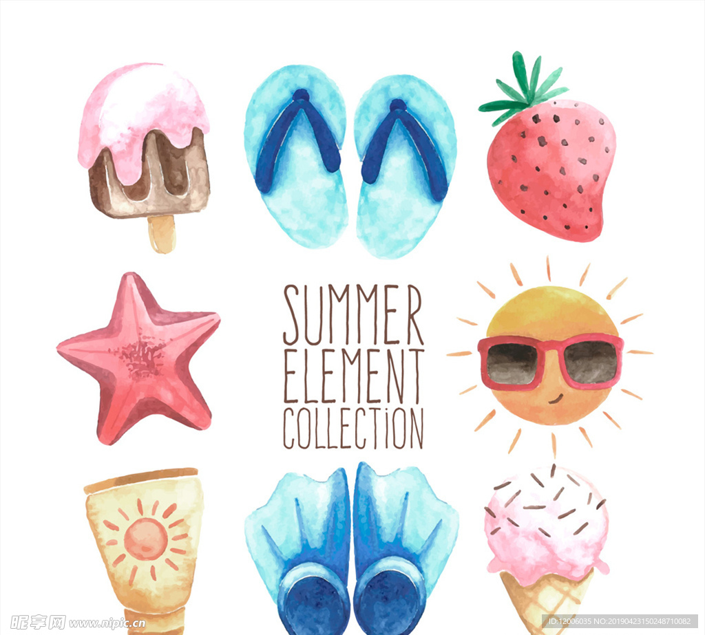 8款彩绘夏季度假元素
