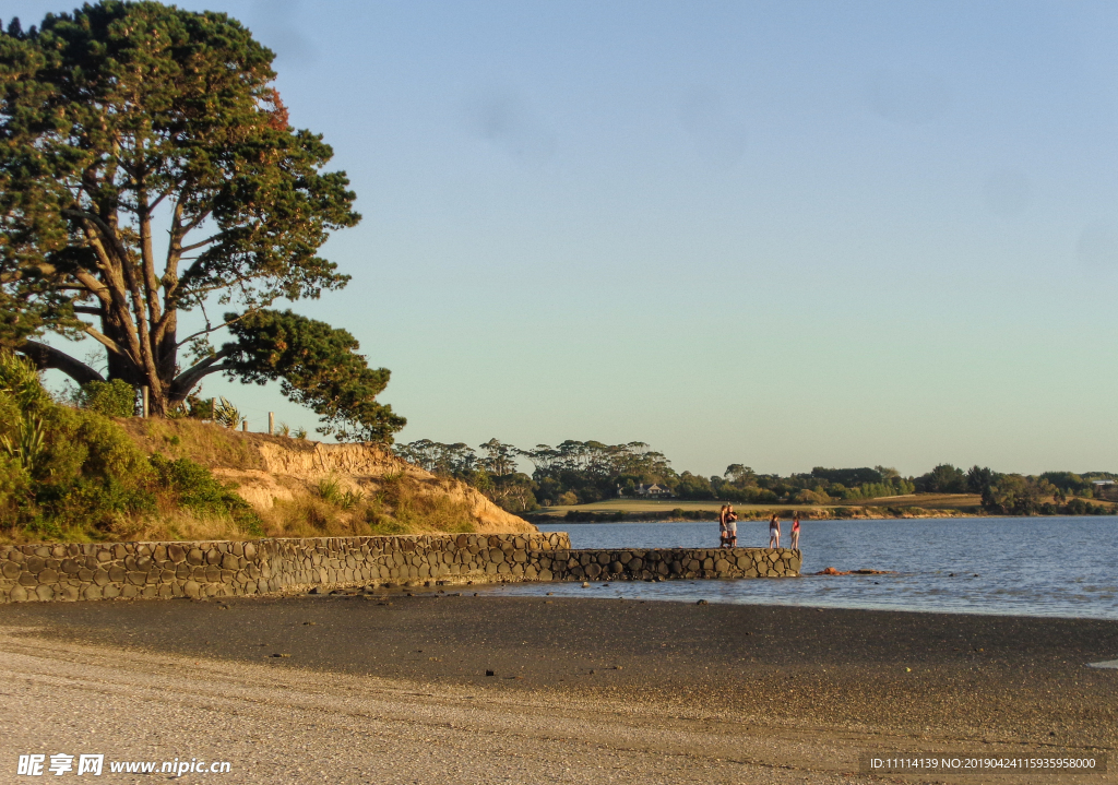 奥克兰海滨小镇夕阳风景