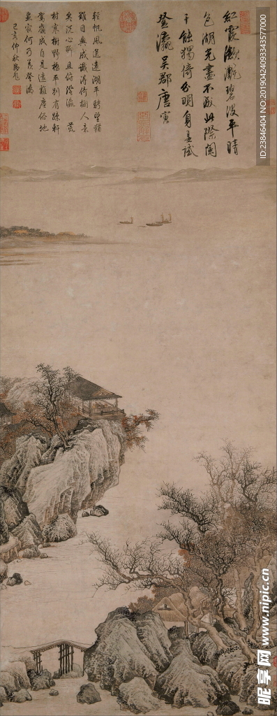 明 唐寅 湖山一览图