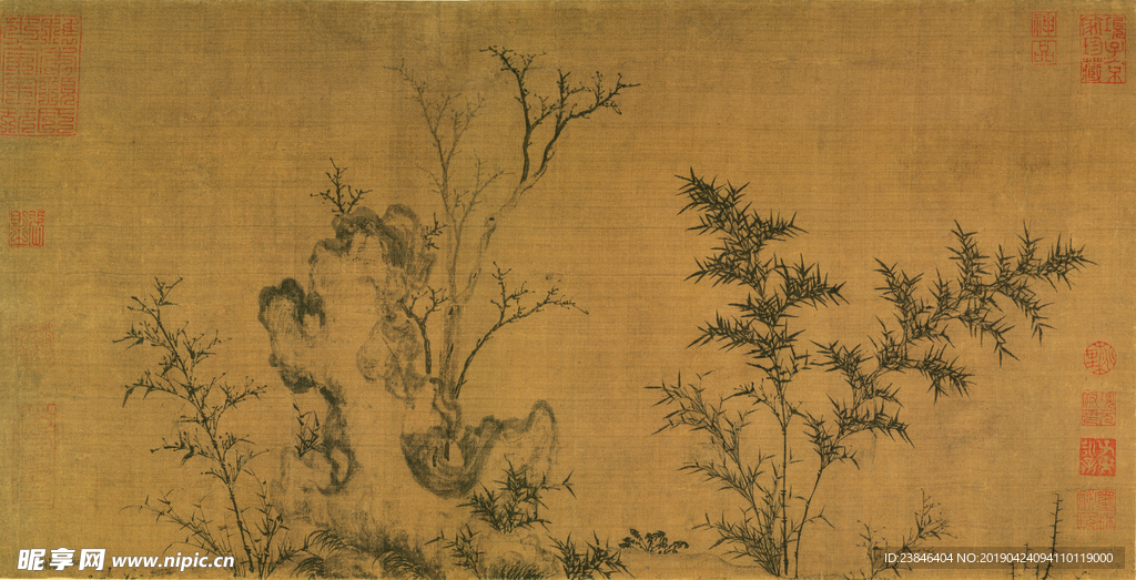元 无款 竹石图页