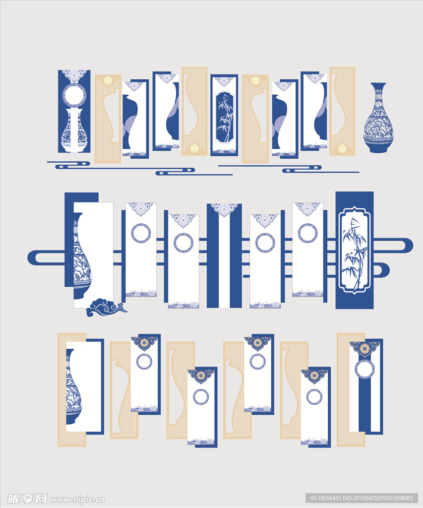 矢量可编辑青花瓷系列形象墙