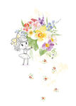 女孩鲜花水彩