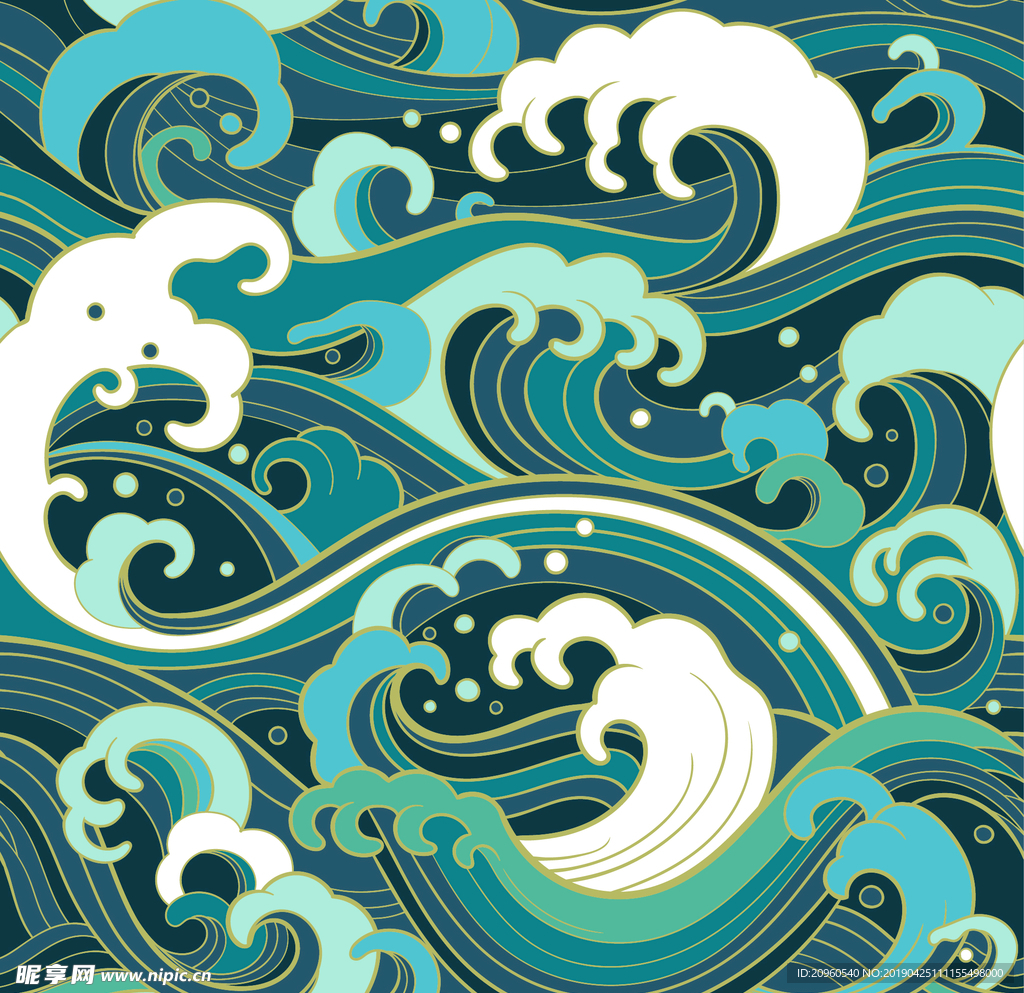 海浪和风图案浮世绘