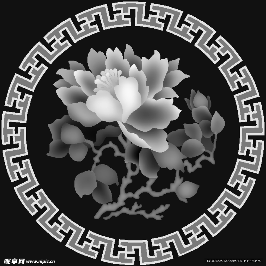 洋花浮雕精雕灰度图