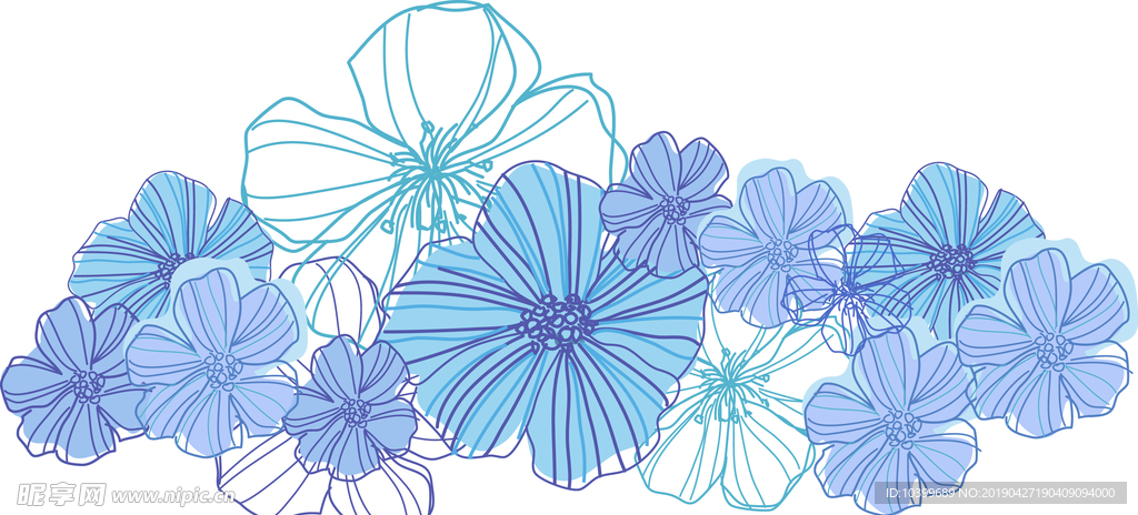 蓝色线条花朵背景设计素材元素