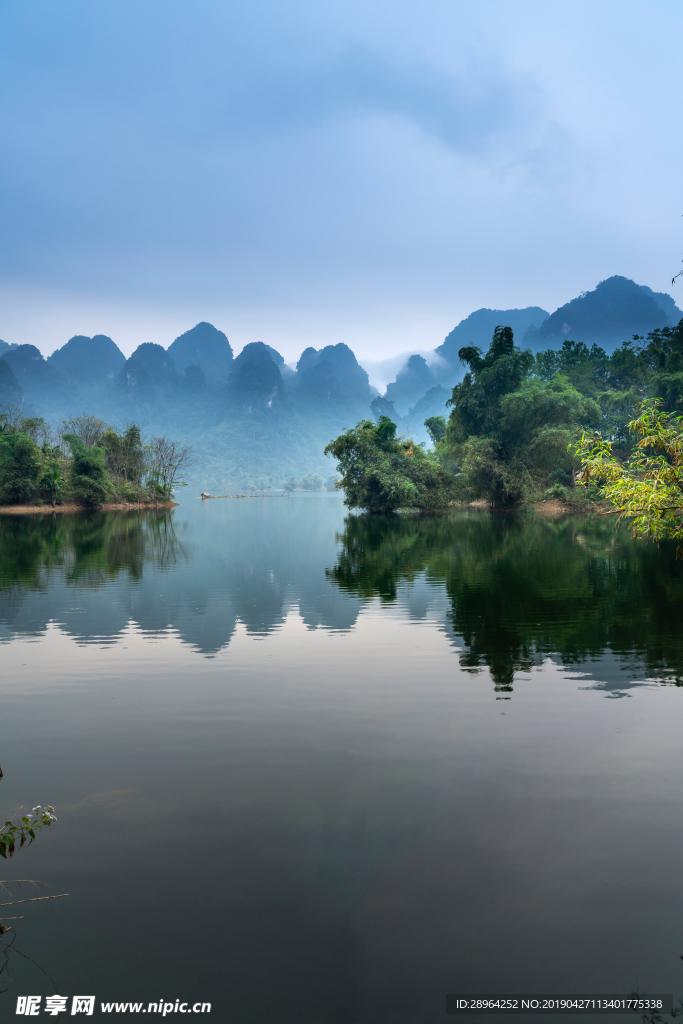 山植物水倒影蓝天风景图