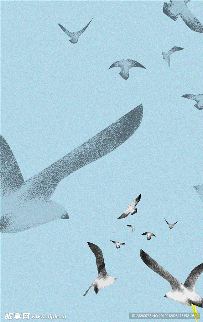 飞翔的海鸥手绘插画风景配图