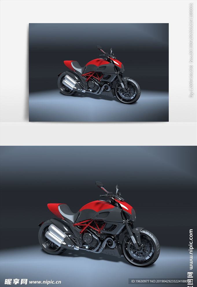 C4D模型红黑摩托标准渲染器