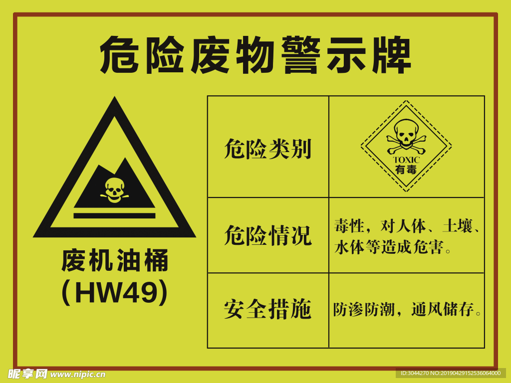 危险废物警示牌 废机油桶