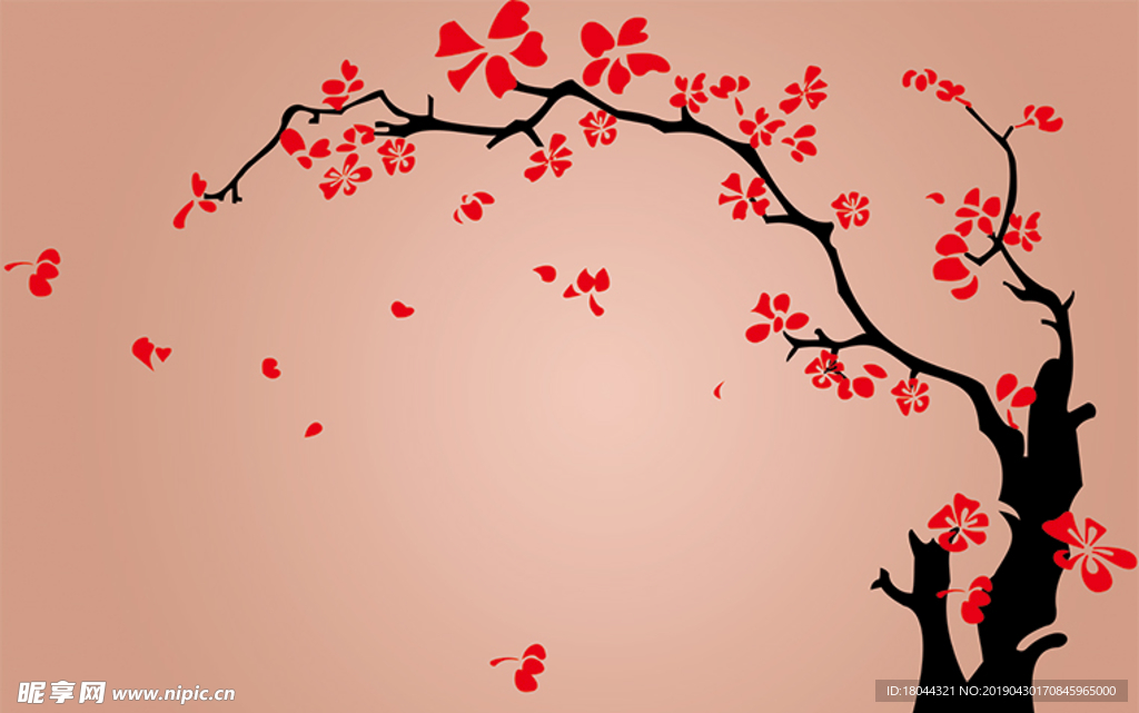 梅花树枝电视背景墙
