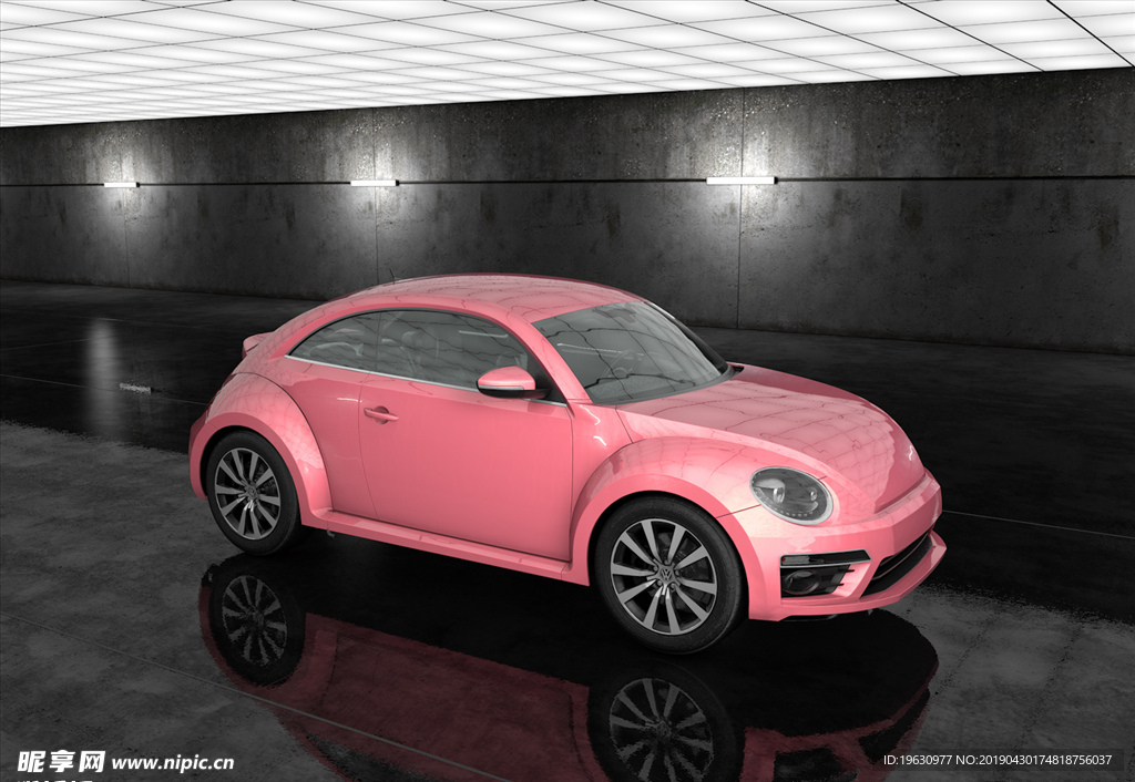 C4D模型粉色迷你小车标准渲染
