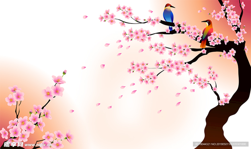 花树花鸟电视背景墙