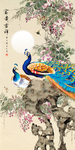 富贵吉祥中式花鸟孔雀玄关背景图