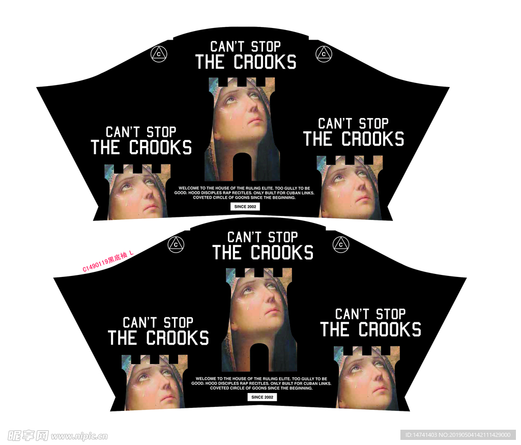 黑底时尚镶嵌美女头剪影服装袖子