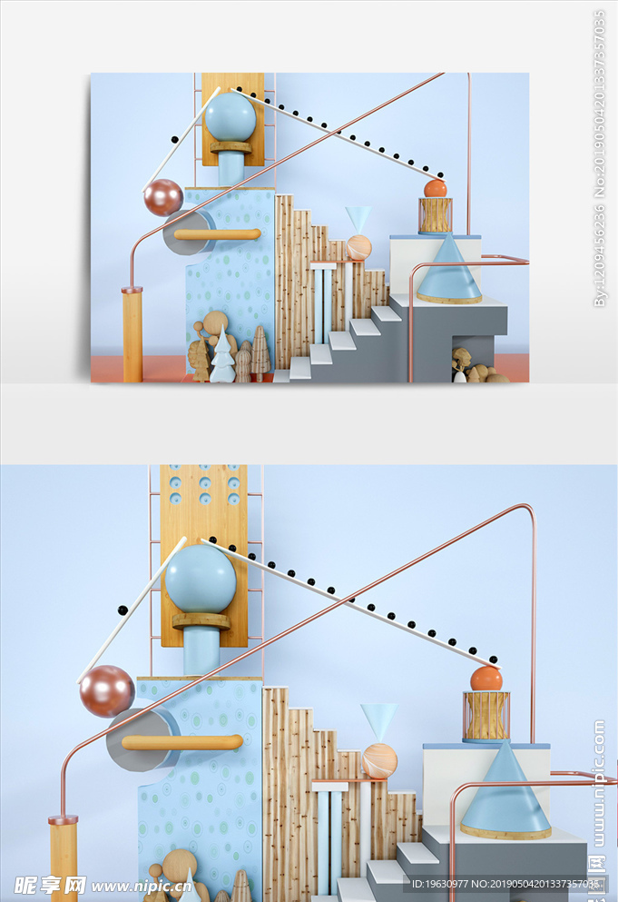 C4D暖色调几何物体场景模型