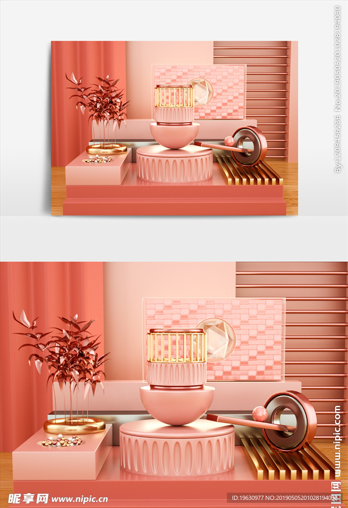C4D粉色几何小场景模型