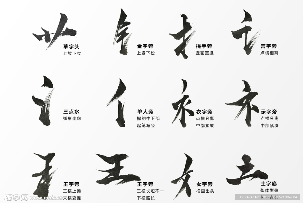 毛笔字 毛笔笔触 笔画