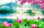 山水画梅花电视背景墙