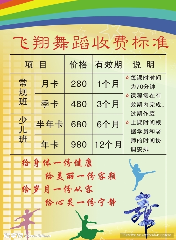 舞蹈培训学校收费价格表海报