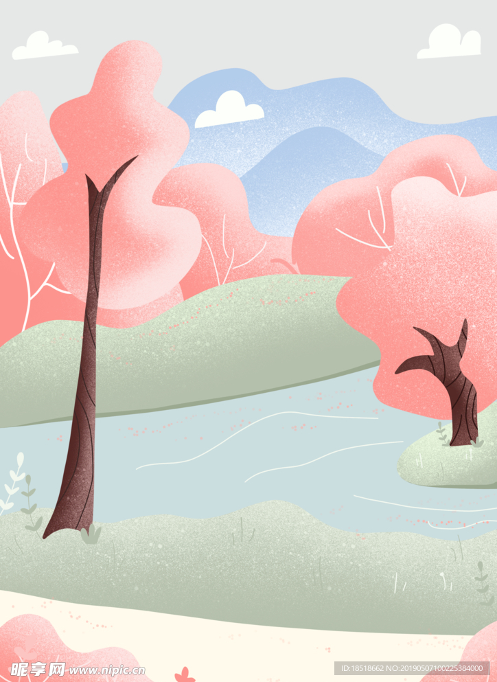 春分粉色插画树