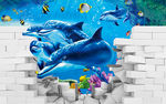 海洋馆海豚3D立体电视背景墙
