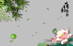 莲花荷塘树叶纹理背景立体装饰画