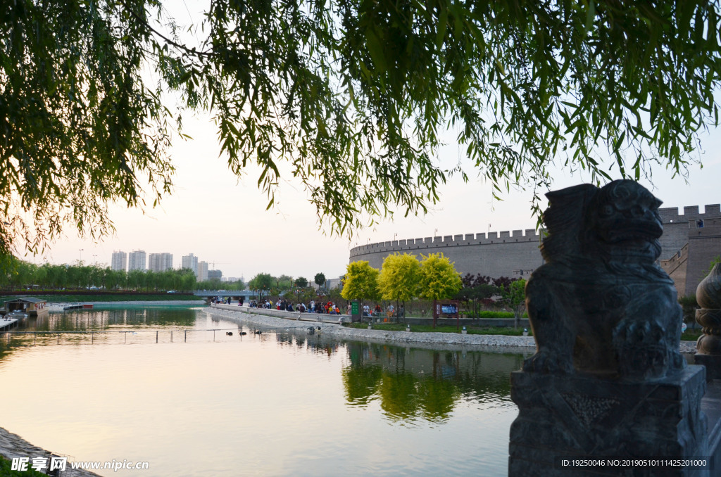 夕阳  夜景 正定 古城 城墙