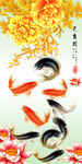 金色牡丹九鱼图玄关