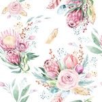 绿叶  粉色 水彩 花朵 花苞