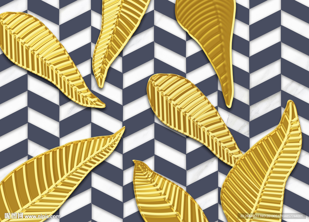 北欧简约时尚金色树叶背景墙