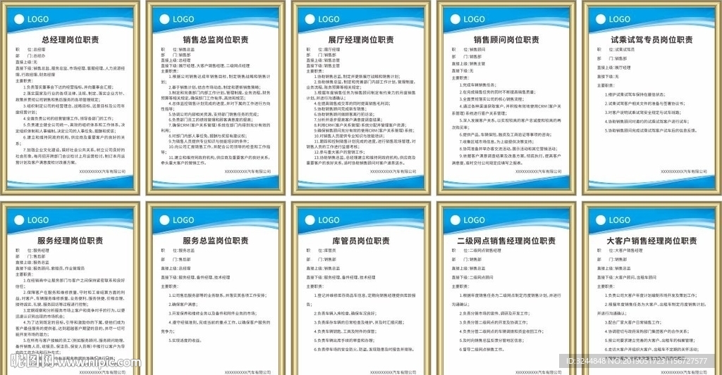 汽车4S店制度牌 岗位职责