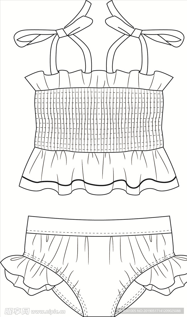 服装平面图 儿童泳衣