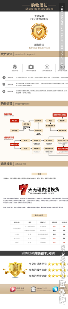 售后服务5分好评详情页模板