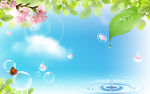 绿色树叶桃花背景墙
