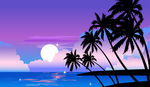卡通海边夜景