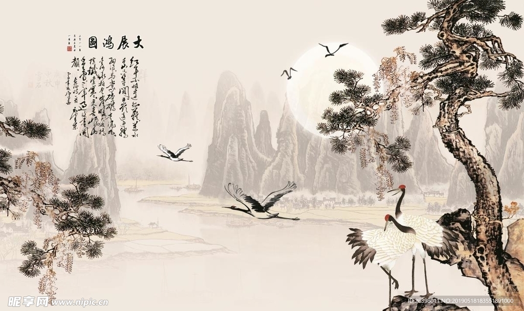 松鹤延年背景墙