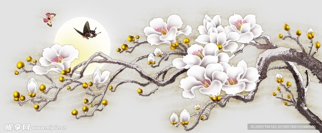 兰花新中式背景墙