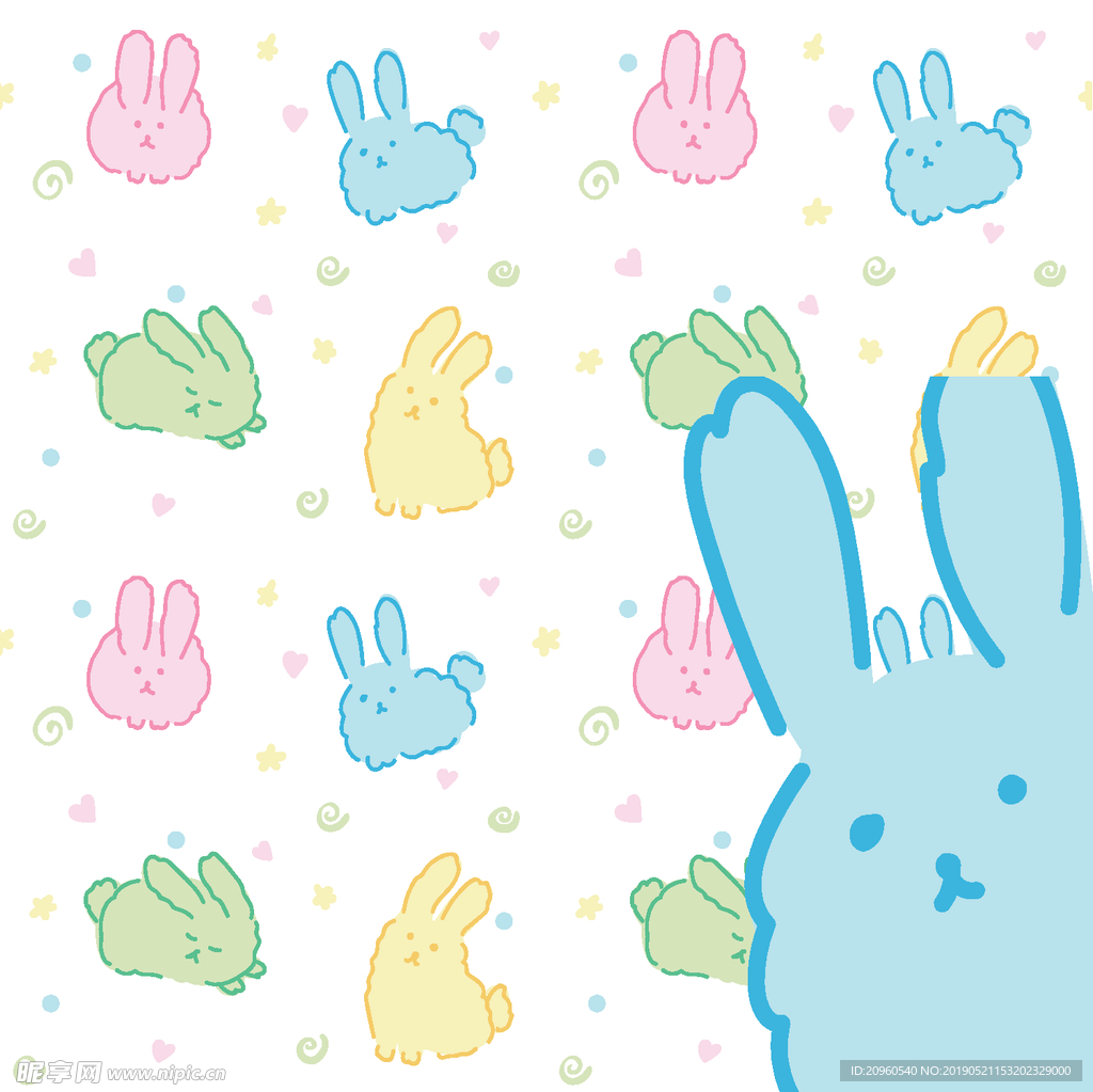 卡通兔子彩色平铺图