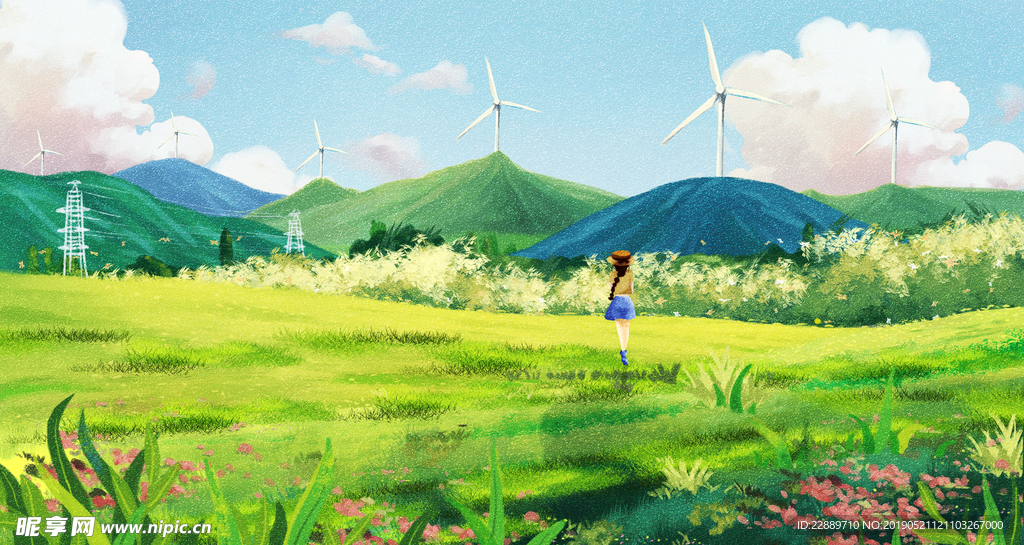 立夏踏青旅游插画