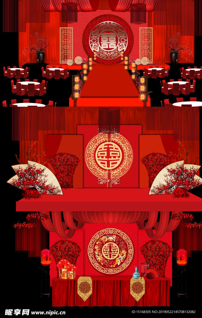 中国风红色唯美大气婚礼效果图
