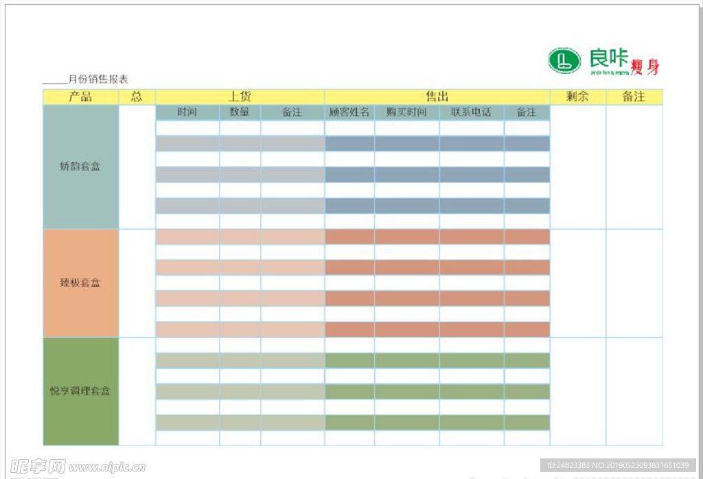 良咔瘦身 业绩统计表