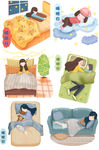 手绘睡眠日睡觉的人插画