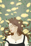 花与少女手绘插画