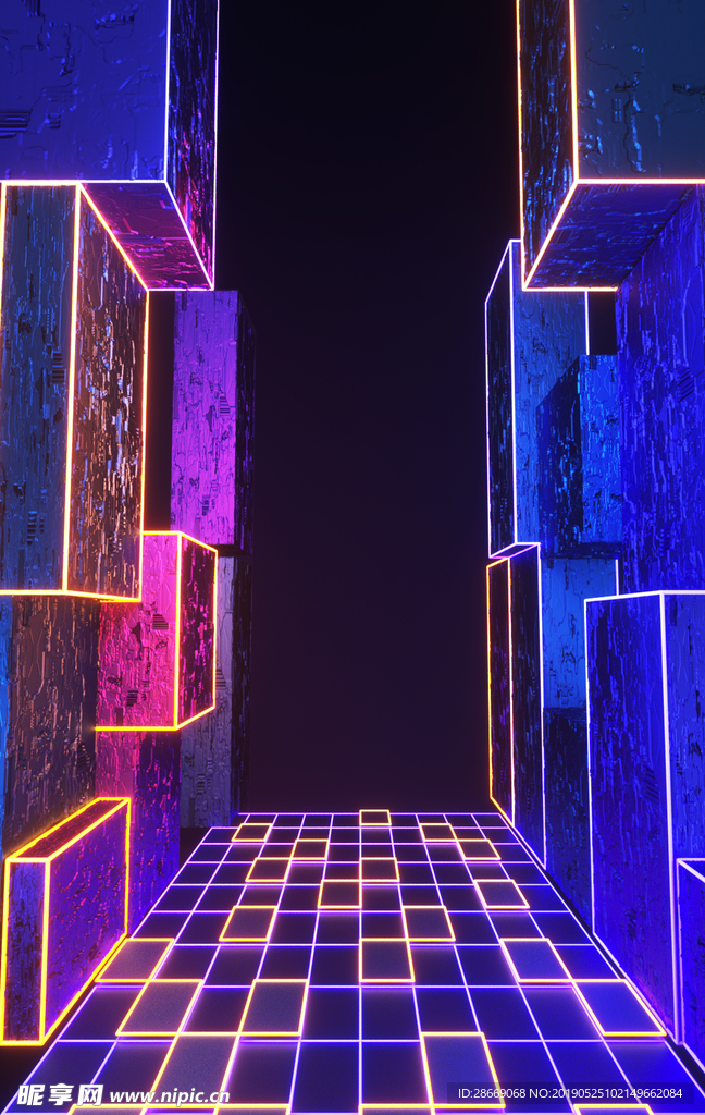 C4D炫酷炫彩背景霓虹灯