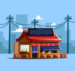 卡通街边拉面馆设计矢量图