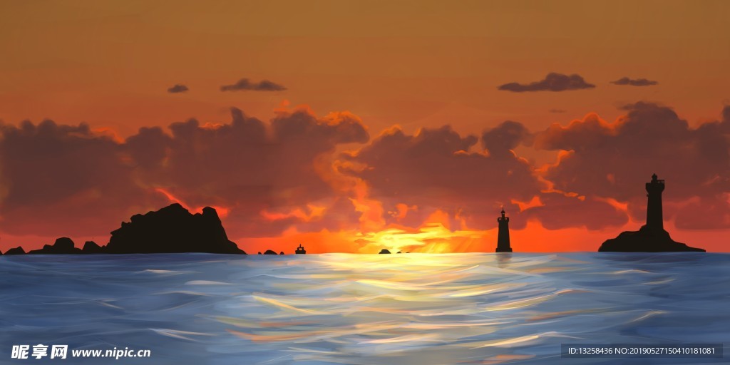 大海夕阳插画背景