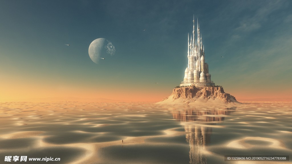 白色城堡插画背景