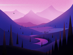 紫色卡通山水背景
